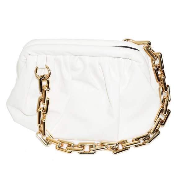 White Shoulder Bag Gold Chain Handler - Picture 1 of 3
